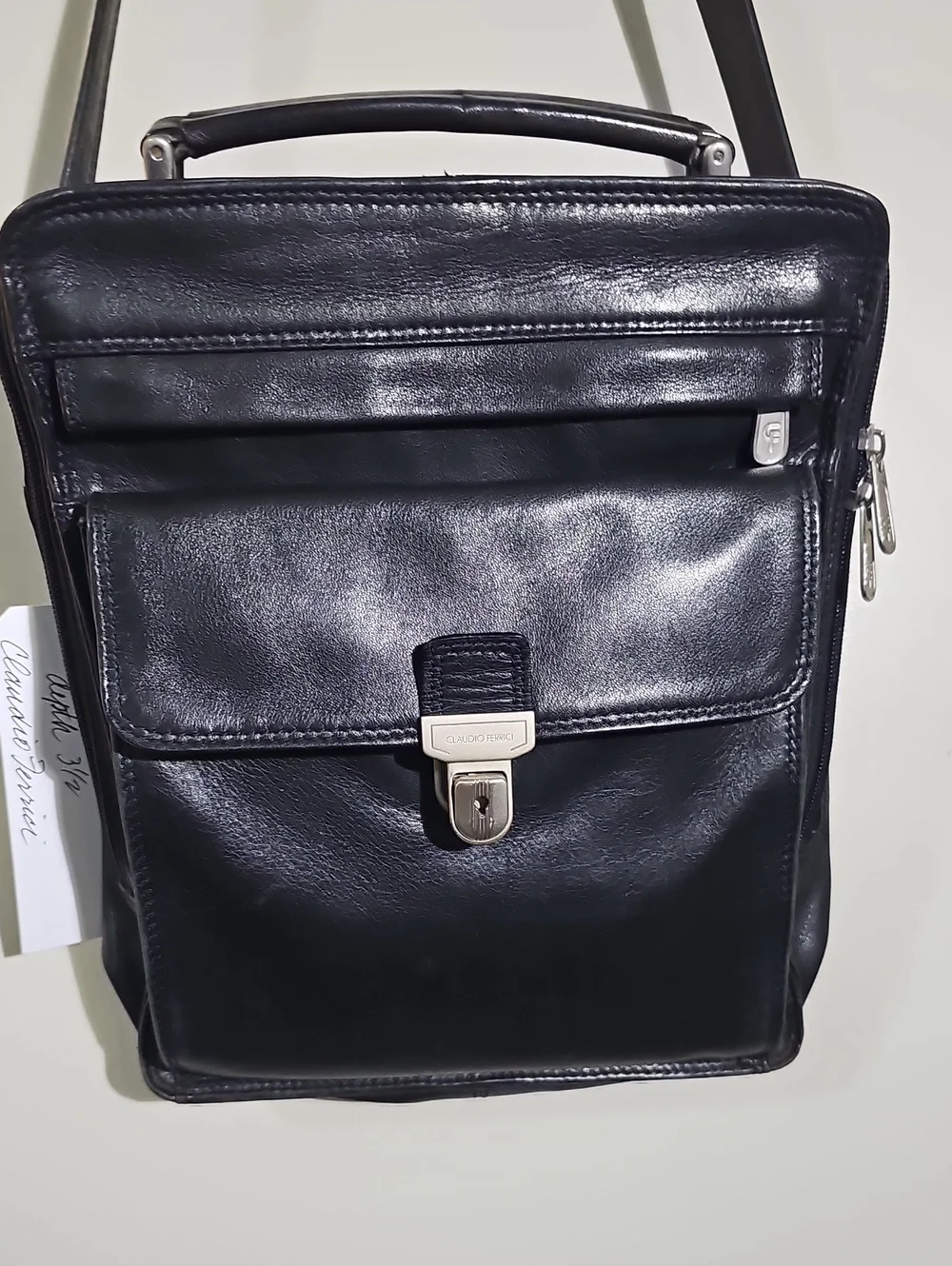 Claudio Ferricci Black Leather Crossbody With Handle Bag.